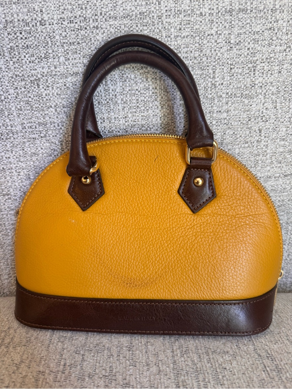 Women’s Yellow and Brown Dome Satchel – Structured Top-Handle Bag